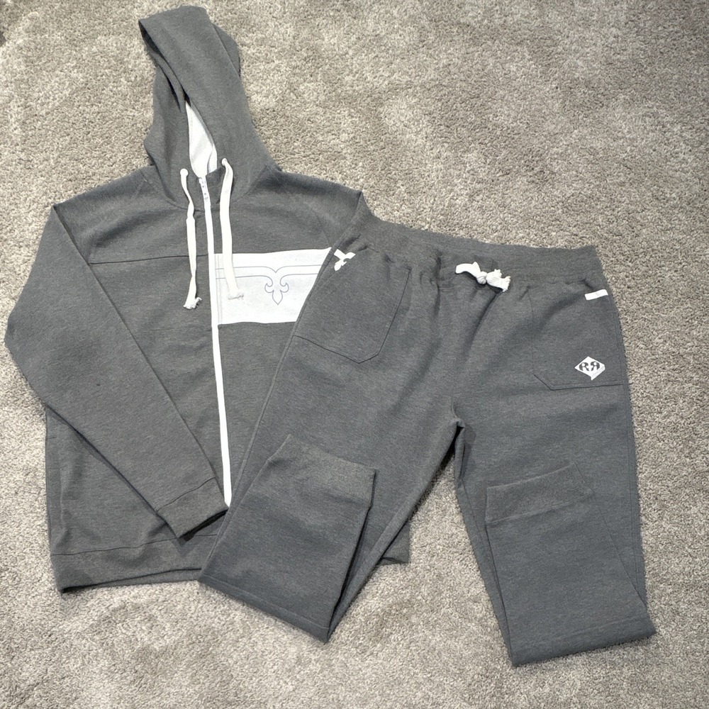 Rock Revival Men's 2XL Gray 2pc Zip Hoodie & Tapered Pants Set Pockets Logo